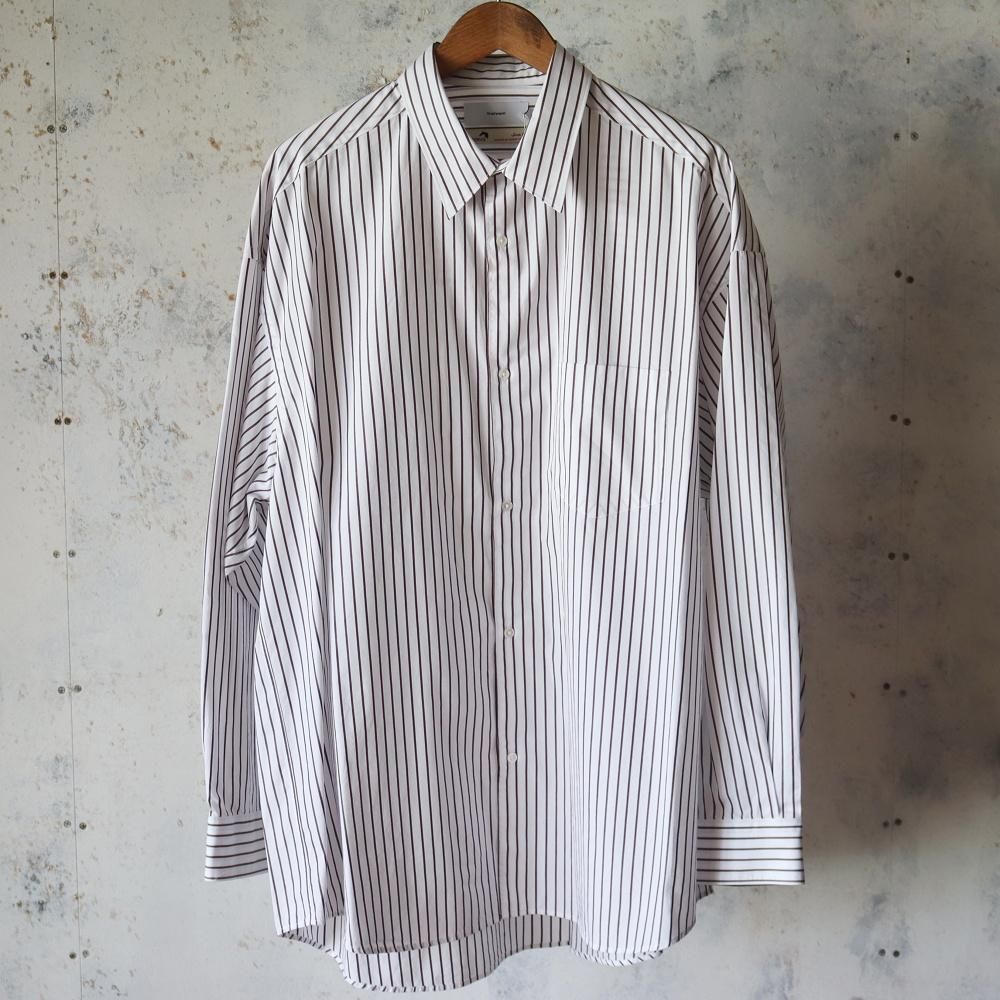 Graphpaper  SIDOGRAS Stripe L/S Oversized Regular Collar Shirt(Brown stripe)