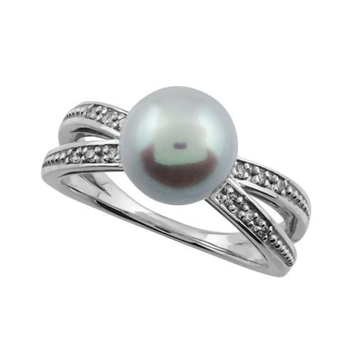 18K WG アコヤ真珠 ☆ナチュラルカラー デザイン リング、ペンダント