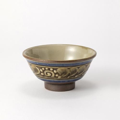 やちむん 高江洲陶器所 4寸マカイ（青釉イッチン） - やちむん