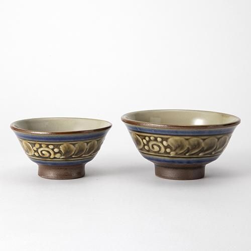 やちむん 高江洲陶器所 4寸マカイ（青釉イッチン） - やちむん