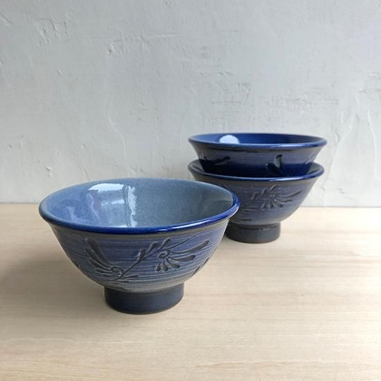 やちむん 幸陶器 青刷毛目3.5寸マカイ - やちむん・琉球ガラス