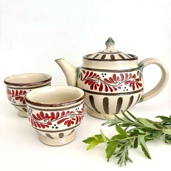 やちむん　高江洲陶器　セット やちむん 陶房高江洲 ポット＆湯呑セット（赤唐草） - やちむん・琉球