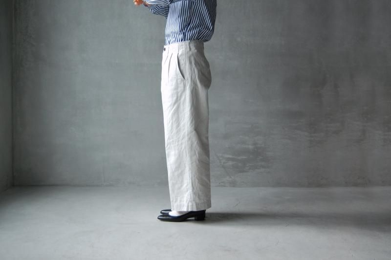 HAND ROOM WOMENSコットンリネンヘリンボーン ワイドパンツ - Daja