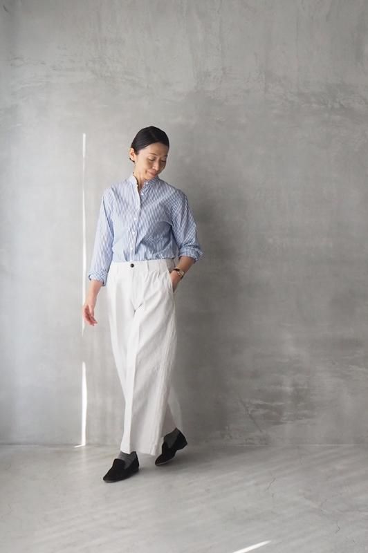 HAND ROOM WOMENSコットンリネンヘリンボーン ワイドパンツ - Daja