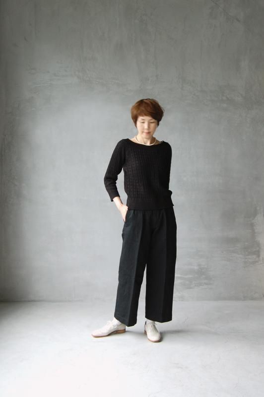 HAND ROOM WOMENSコットンリネンヘリンボーン ワイドパンツ - Daja
