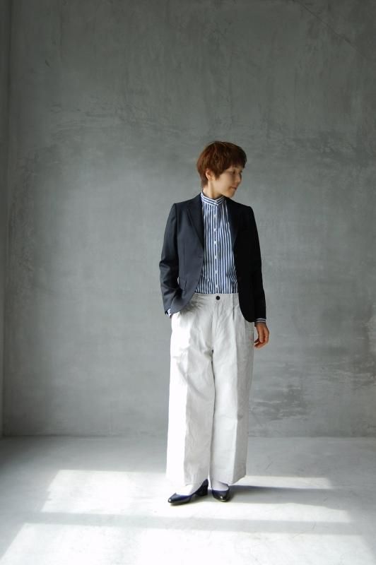HAND ROOM WOMENSコットンリネンヘリンボーン ワイドパンツ - Daja