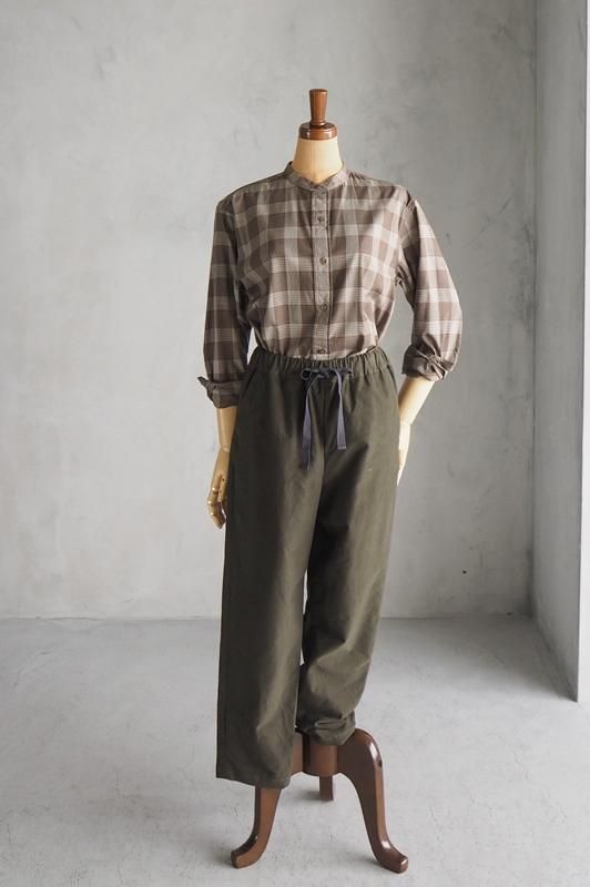 HAND ROOM WOMENS バンドカラーシャツ（ブラウンチェック