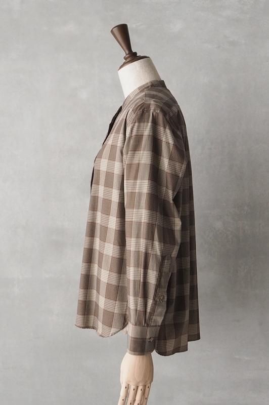 HAND ROOM WOMENS バンドカラーシャツ（ブラウンチェック