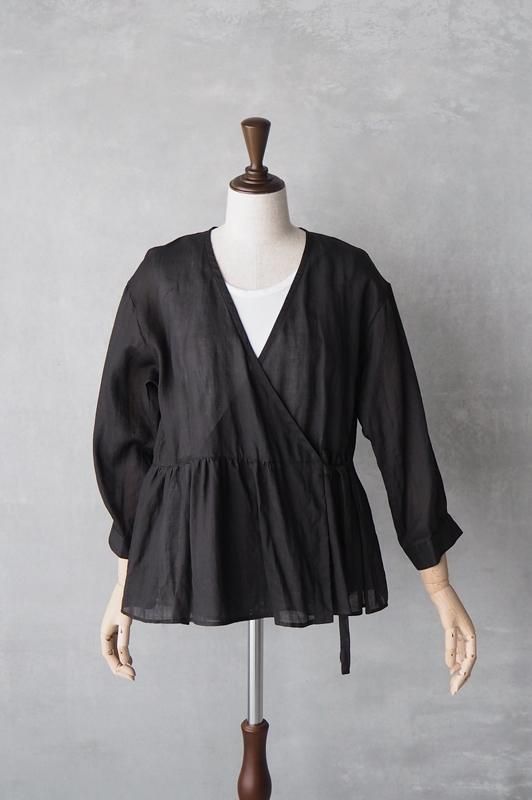 美品 Michel Beaudouin リネンカシュクールブラウス シャツの