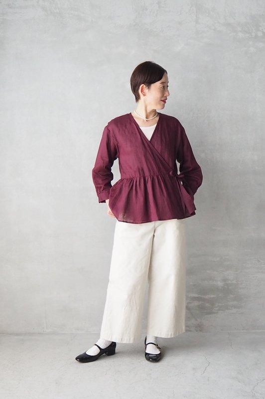 美品 Michel Beaudouin リネンカシュクールブラウス シャツの