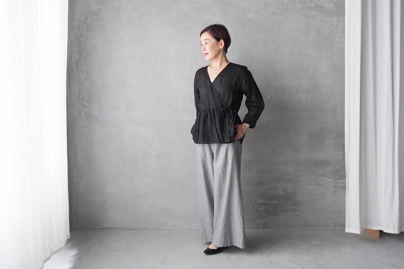 美品 Michel Beaudouin リネンカシュクールブラウス シャツの