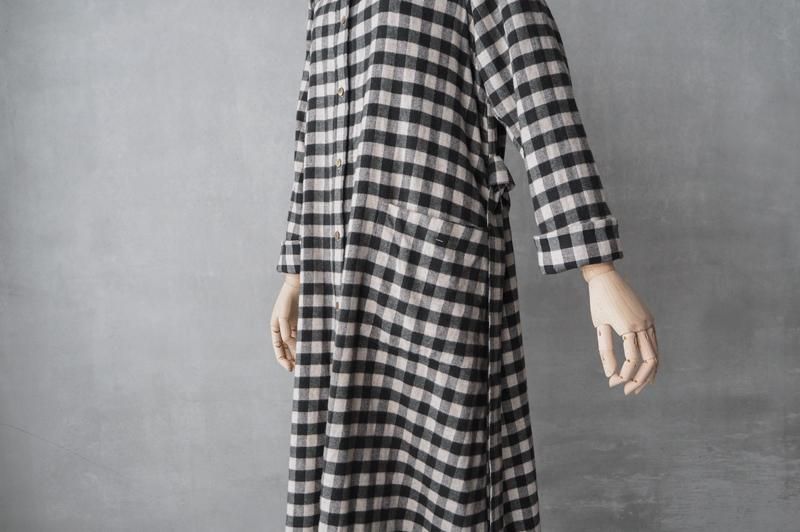 チェックスタンドカラーワンピース 楽天市場】ワンピース チェック柄 長袖 袖あり スタンドカラー