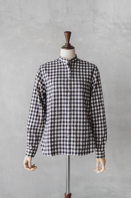 HAND ROOM WOMENS バンドカラーシャツ（ブラウンチェック