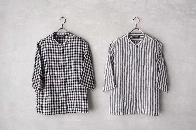 HAND ROOM WOMENS リネン バンドカラー6分袖シャツ | 夏に