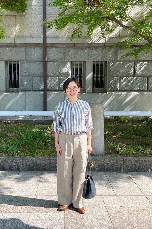 HAND ROOM WOMENS リネン バンドカラー6分袖シャツ | 夏にぴったりな