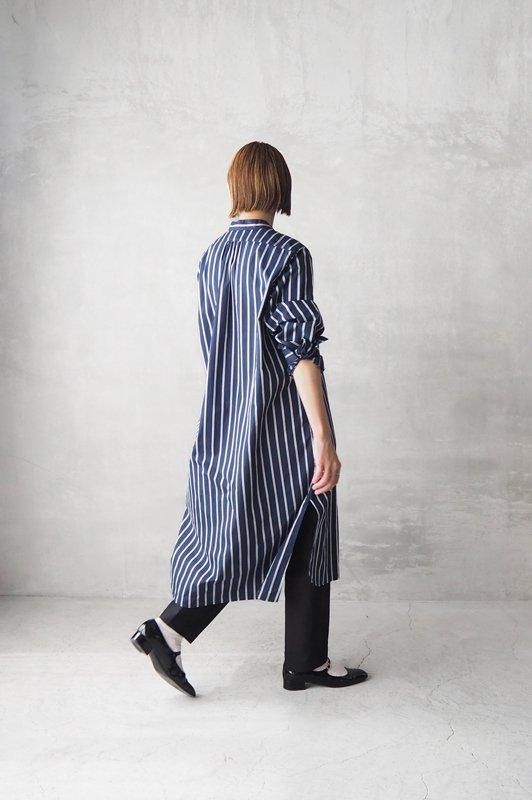 クラシックフロントストライプロングシャツ|ネイビー×ホワイト