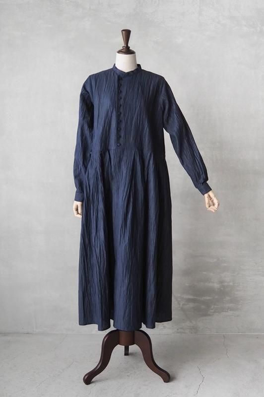 美品 ハバーサック 2,8万円 リネン混 スタンドカラーワンピース A469 美品 ハバーサック 2,8万円 リネン混 スタンドカラーワンピース
