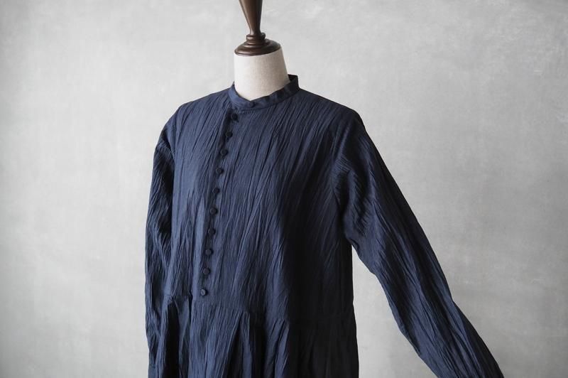 美品 ハバーサック 2,8万円 リネン混 スタンドカラーワンピース A469 美品 ハバーサック 2,8万円 リネン混 スタンドカラーワンピース
