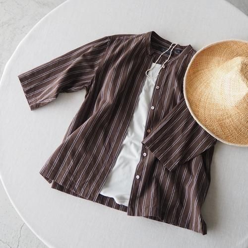HAND ROOM WOMENS | マドラスストライプ バンドカラーシャツ