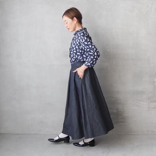 Vent d'ouest コットンリネンダンガリー タックスカート | - Daja