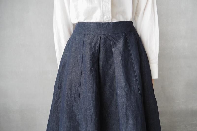 Vent d'ouest コットンリネンダンガリー タックスカート | - Daja
