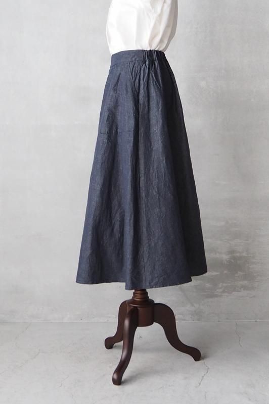 Vent d'ouest コットンリネンダンガリー タックスカート | - Daja