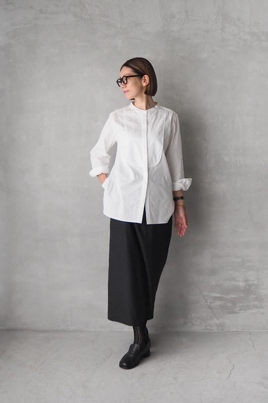 drawell | ドビーストライプ ビブヨークシャツ（ホワイト） - Daja