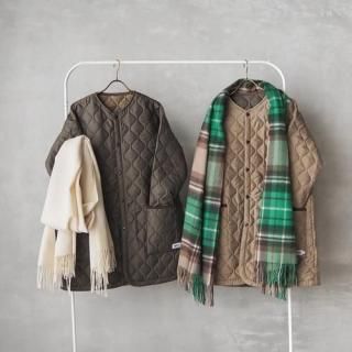 ARMEN<br>ƥ Ρ顼<br>PLAIN POLYESTER HEAT QUILT OVERSIZED NO COLLAR COAT WITH RIBBED CUFF