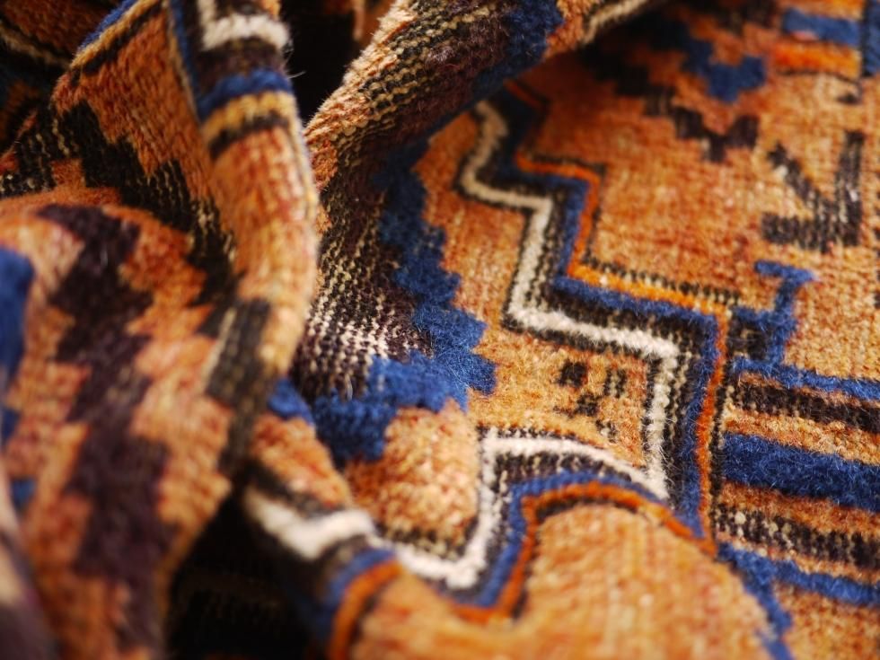 ☆希少ミッドナイトネイビー　ヴィンテージラグ　バルーチ（190×109cm）濃青 ☆希少ミッドナイトネイビー ヴィンテージラグ バルーチ（190