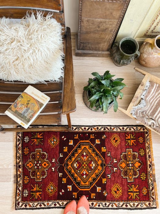 オールド絨毯 可愛いシワスのヤストゥック 約105×63