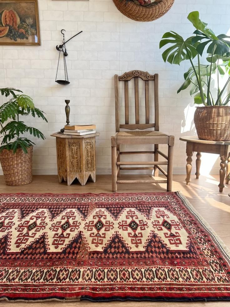 【値下げ】キリム 手織りトルクメン産 ヴィンテージラグ100cmx195cm 値下げ】キリム 手織りトルクメン産 ヴィンテージラグ