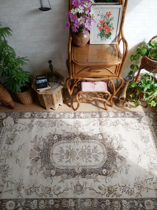 ヴィンテージラグ　トルコ　ボタニカルフローラル　ウォッシュ　オーバーダイ　雅姫 ヴィンテージラグ トルコ ボタニカルフローラル ウォッシュ