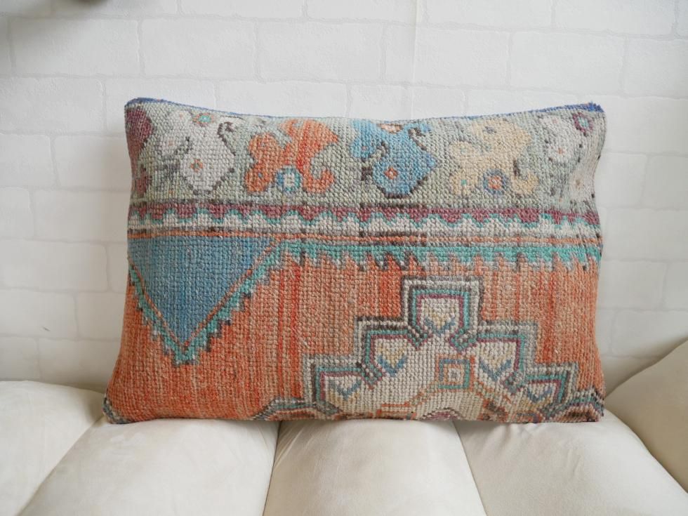 トルコ直輸入　オールドキリムプフ　ヴィンテージラグ　クッションカバー オールドキリム クッションカバー ヴィンテージ ウール コットン