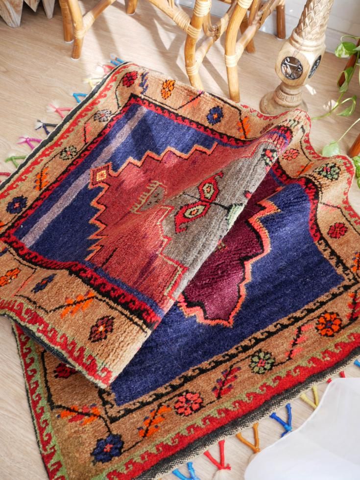 ビンテージ　ターキッシュ　ラグ　トルコ　絨毯 ヴィンテージターキッシュラグ オーバーダイラグ トルコラグ