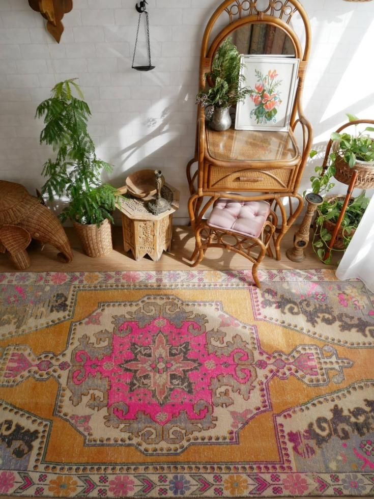 トルコヴィンテージラグ　トルコラグ　絨毯　ヴィンテージラグ　ウォッシュ加工ラグ ヴィンテージターキッシュラグ オーバーダイラグ トルコラグ