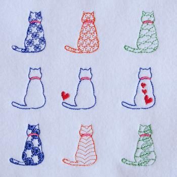 ワンコイン デザインpack98 猫ちゃん後ろ姿b 9種類 刺繍データ ワンコイン デザインpack98 猫ちゃん後ろ姿b 9種類 刺繍データ