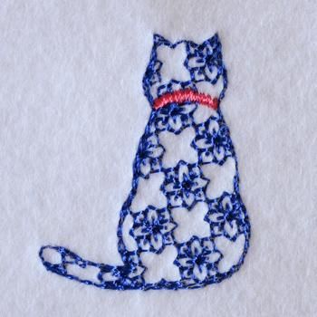 ブラックハート柄デニム♡刺繍のショルダーバッグ♡リボンとバンダナの猫ちゃん ワンコイン・デザインPack98（猫ちゃん後ろ姿B 9種類）刺繍データ