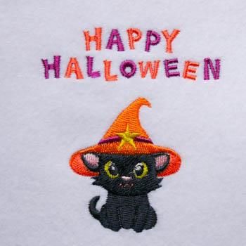 正絹 名古屋帯 黒帯 リメイク デニム 刺繍［黒猫］［ハロウィン