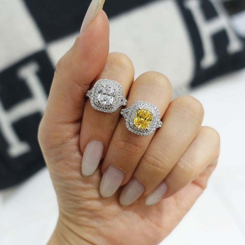 おすすめ 人工ダイヤモンド】 2ctクッションカットダブルヘイローリング アクセサリー