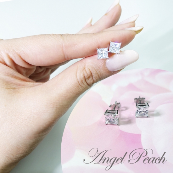 【人工ダイヤモンド】 プリンセスカット1ctピアス - 人工ダイヤモンド専門店 Angel peach