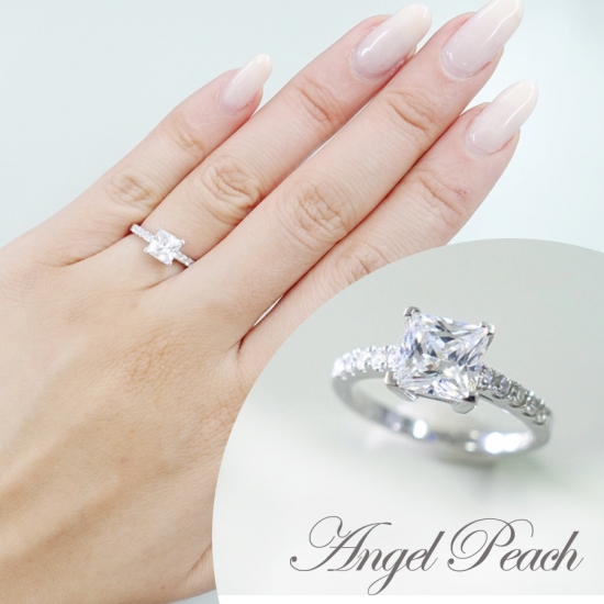 人工ダイヤモンド プリンセスカット１ctリング 人工ダイヤモンド専門店 Angel Peach