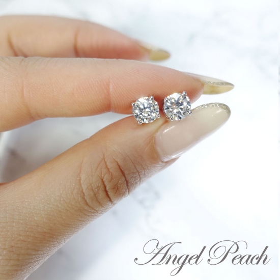 【人工ダイヤモンド】 4爪一粒ピアス 1カラット - 人工ダイヤモンド専門店 Angel peach
