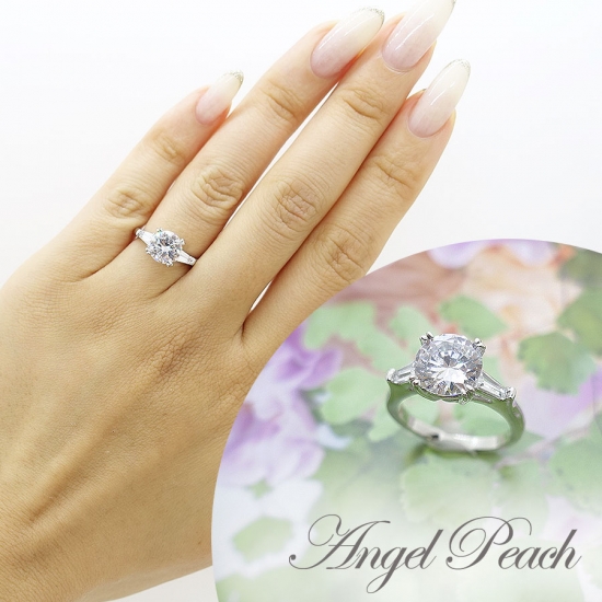 10 Off 5 13日 木 00 31日 月 22 00まで 2カラットラウンドシェイプ サイドテーパードリング 人工ダイヤモンド専門店 Angel Peach