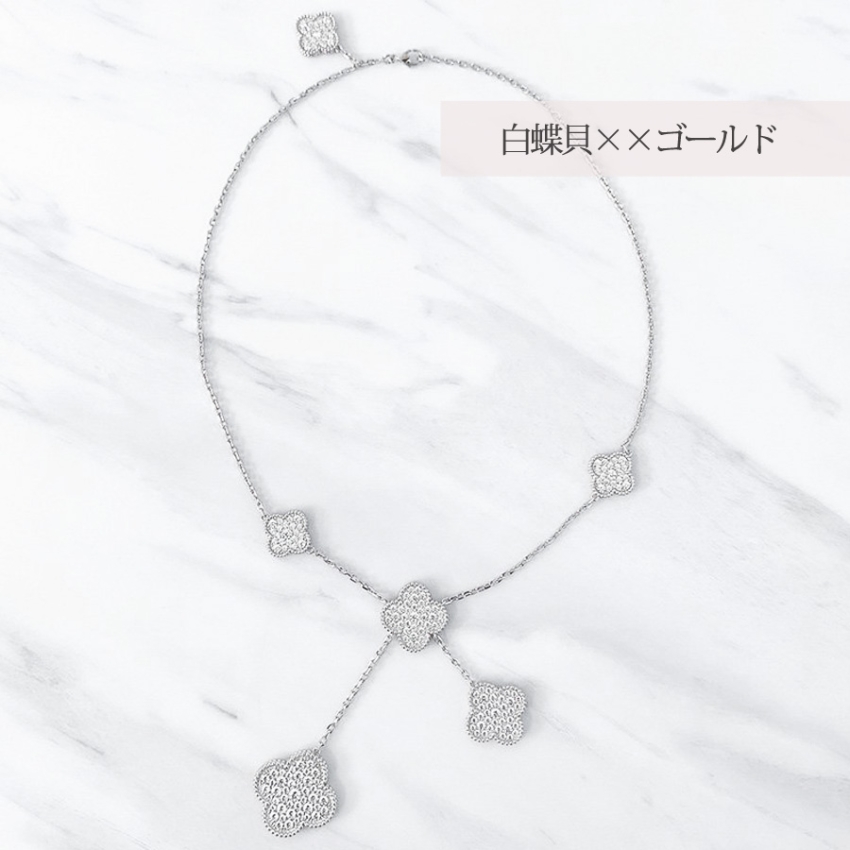 エンジェルピーチ　白蝶貝1pダイヤ　クローバーネックレス　S925 エンジェルピーチ 白蝶貝1pダイヤ クローバーネックレス S925
