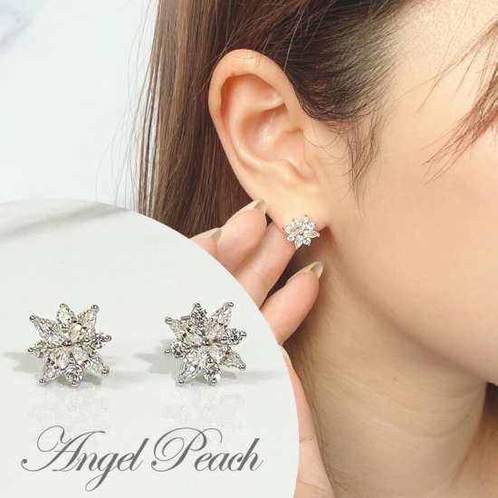 【人工ダイヤモンド】 ミニフラワーピアス - 人工ダイヤモンド専門店 Angel peach