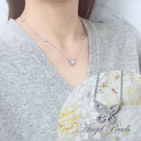 【人工ダイヤモンド】ミニパピヨン5pネックレス