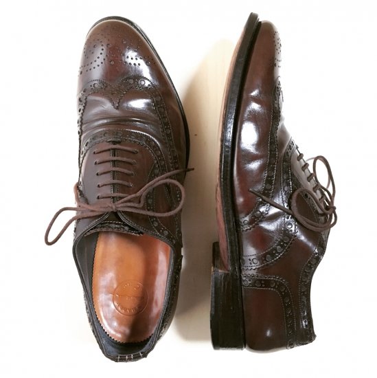 美品 サントーニ Santoni レザーシューズ オックスフォードシューズ フルブローグ カーフレザー スウェードレザー 革靴 メンズ 8.5(27.5cm相当) ブラウン