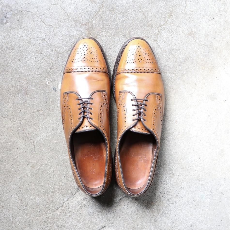 “美品” Allen Edmonds（アレンエドモンズ）Sanford / サンフォード セミブローグシューズ US8.5A ライトブラウン 5267  オークアニリンカーフ 1993年製 - Chett