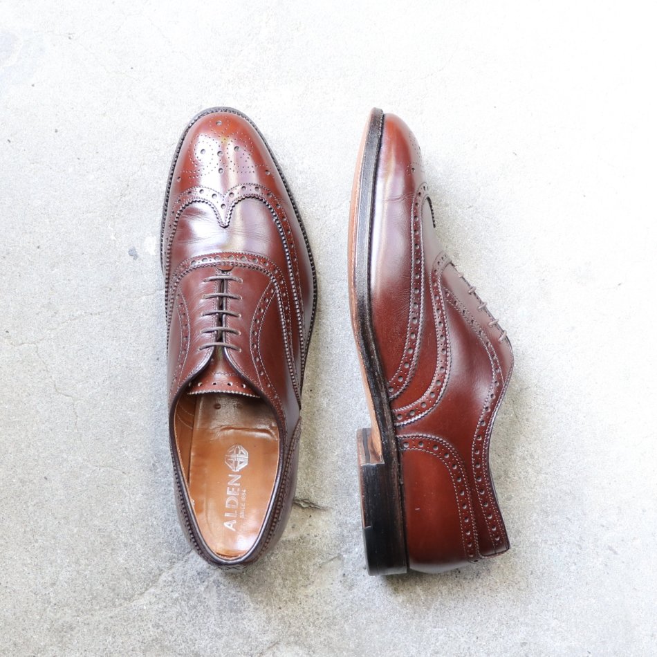 極美品/希少品” ALDEN（オールデン）902 Wing Tip Bal / ウィングチップ バル US9 D ハンプトンラスト ダークブラウン  カーフスキン 旧ロゴ 1986年7月製 - Chett