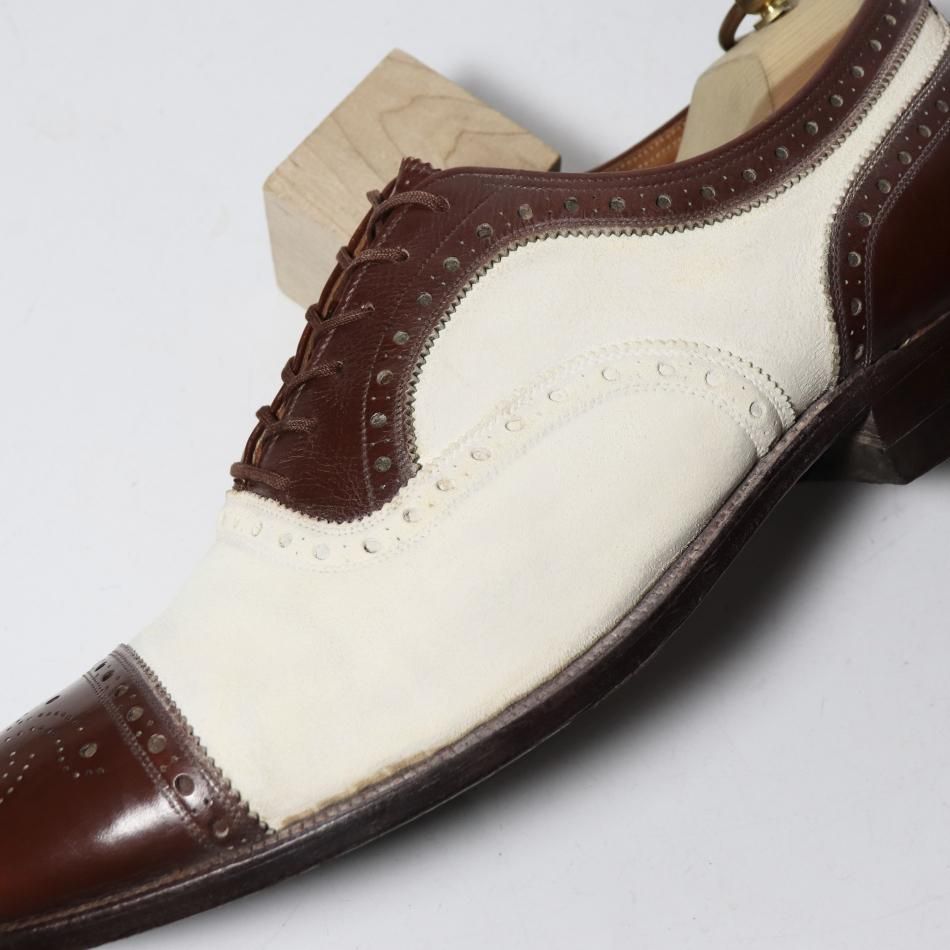 50s florsheim コンビシューズ　デザイナーズコレクション　10D ビンテージ40's50's○FLORSHEIM内羽根式キャップトゥシューズ黒